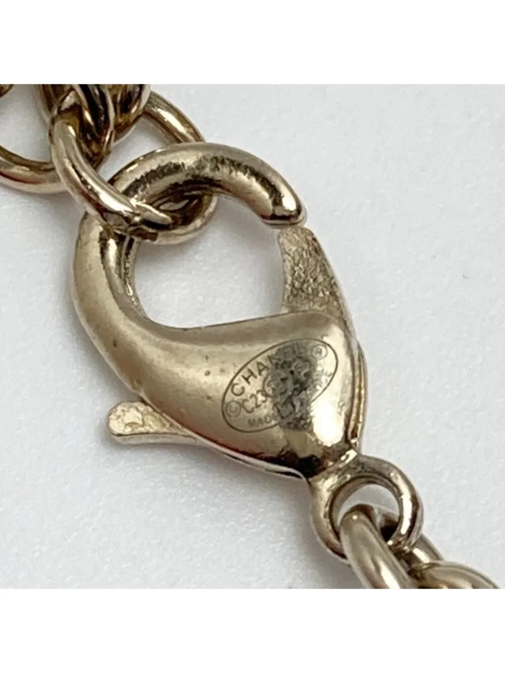 Chanel Coco Mark Rhinestone Faux Pearl Necklace C23 P Champagne Gold Black